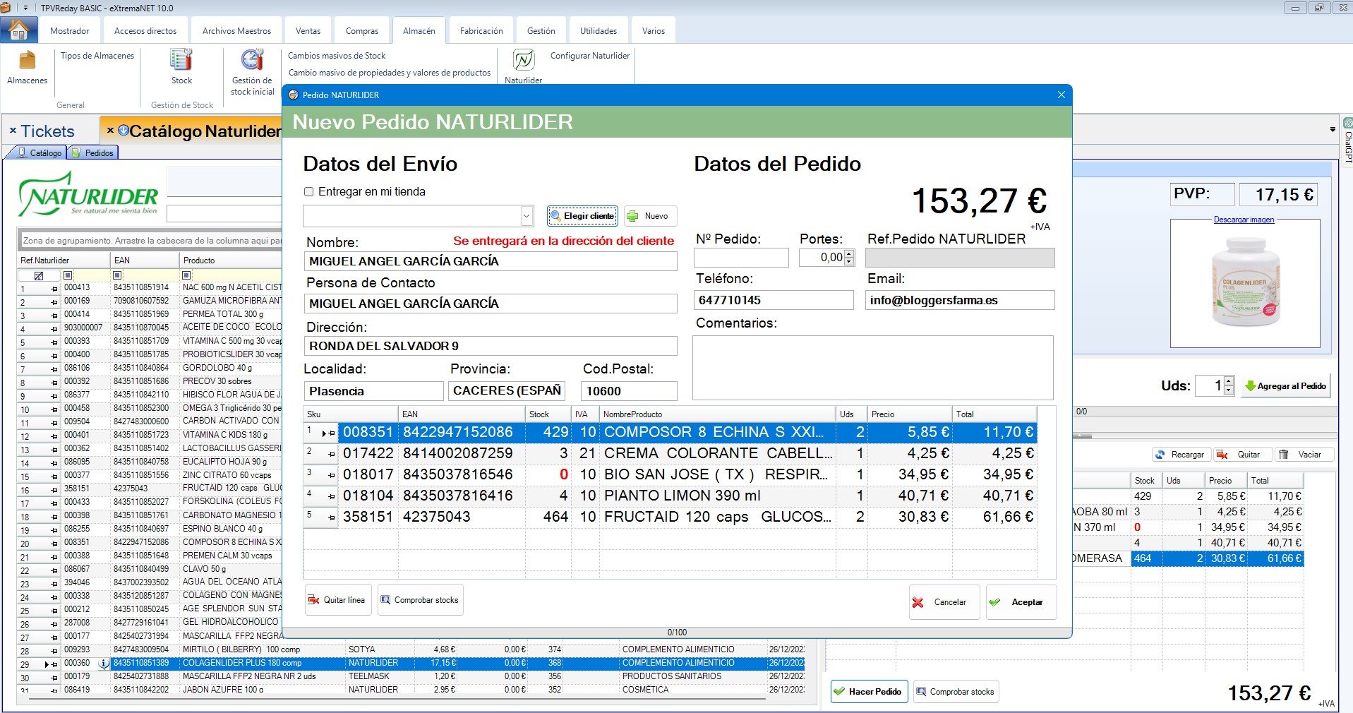 TPV integrado con Naturlider